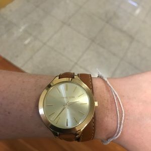 Michael Kors watch with leather double wrap strap